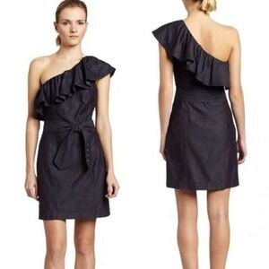 Trina Turk Chambray One Shoulder Ruffle Dress Size 0